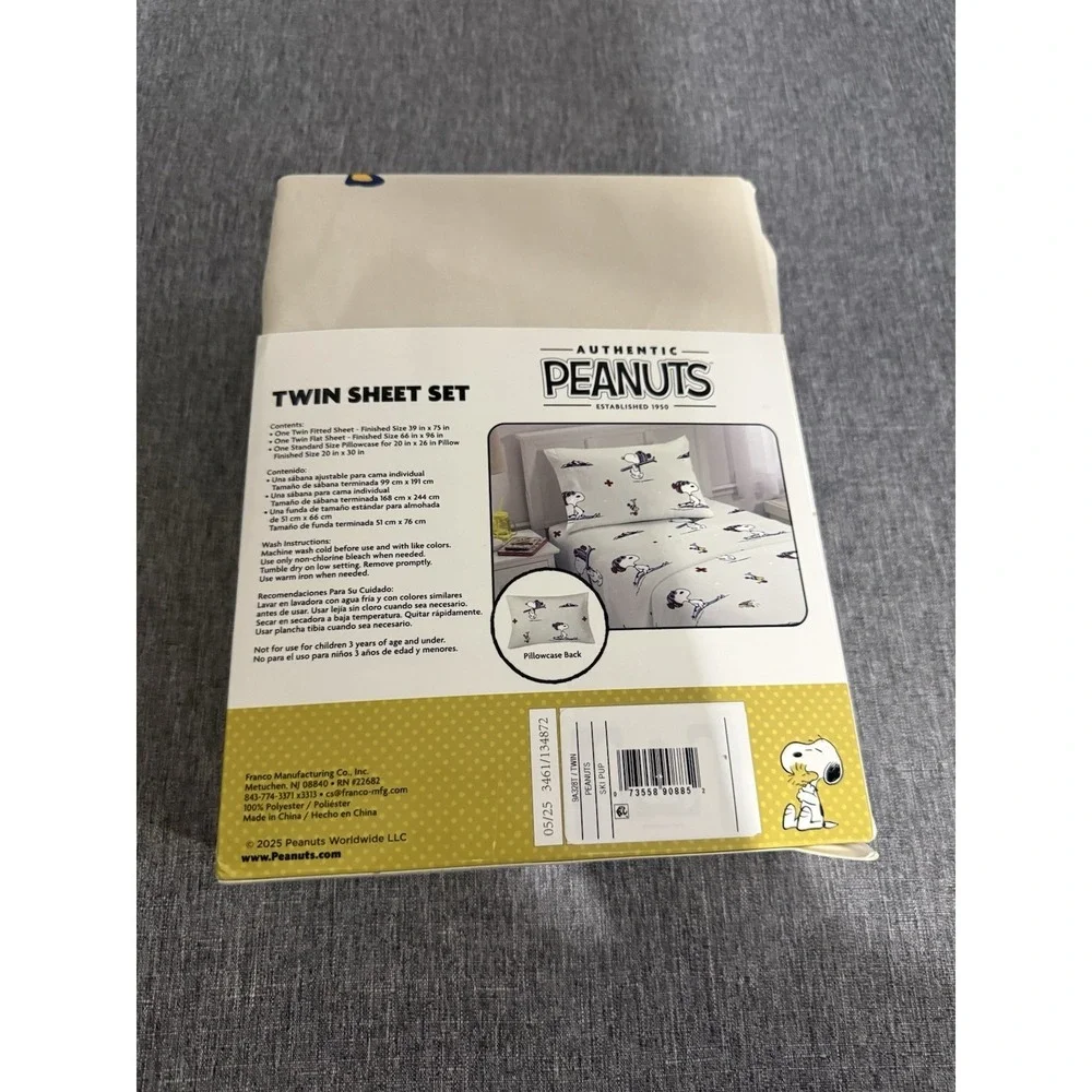 Peanuts 75 Years Snoopy Skiing Winter Holiday Twin Sheet Set 3 Pc Exclusive NEW